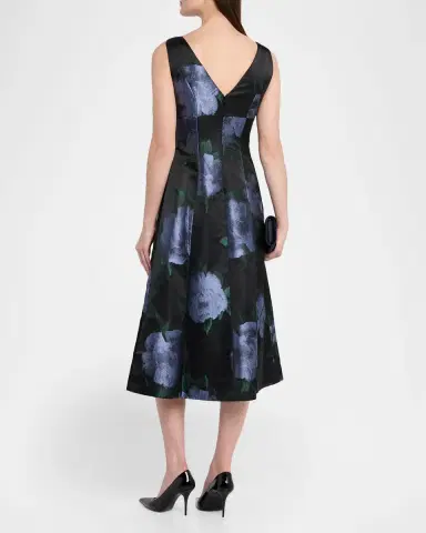 Kay Unger New York Mia Pleated Floral-Print Cutout Midi Dress | Thumbnail 3 Kay Unger New York Mia Pleated Floral-Print Cutout Midi Dress | Thumbnail 3