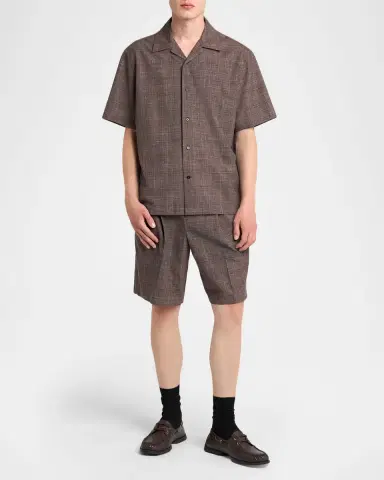 Jil Sander Men's Plaid Wool and Linen Relaxed-Fit Pleated Shorts | Thumbnail 2 Jil Sander Men's Plaid Wool and Linen Relaxed-Fit Pleated Shorts | Thumbnail 2