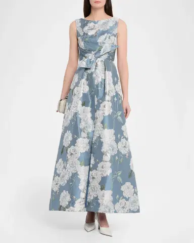 Kay Unger New York Lilianna Sleeveless Pleated Floral-Print Gown | Thumbnail 2 Kay Unger New York Lilianna Sleeveless Pleated Floral-Print Gown | Thumbnail 2