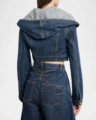 Alaïa Hooded Cropped Denim Jacket | Thumbnail 2 Alaïa Hooded Cropped Denim Jacket | Thumbnail 2