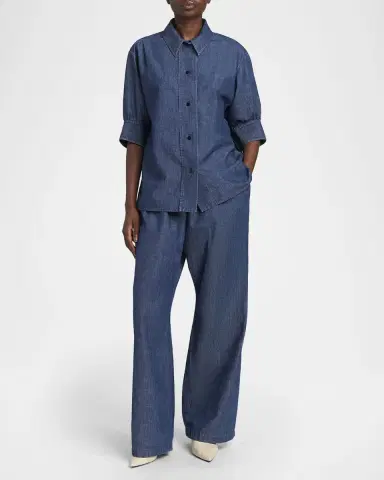 Jil Sander Chambray Straight-Leg Pull-On Trousers | Thumbnail 2 Jil Sander Chambray Straight-Leg Pull-On Trousers | Thumbnail 2