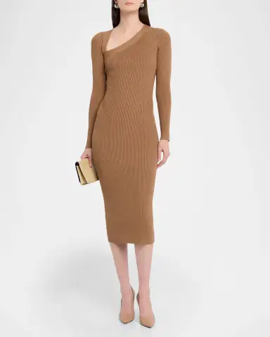 Reiss Zeta Asymmetric-Neck Rib-Knit Midi Dress | Thumbnail 2 Reiss Zeta Asymmetric-Neck Rib-Knit Midi Dress | Thumbnail 2