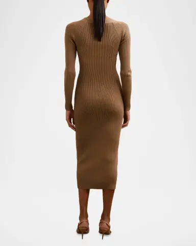 Reiss Zeta Asymmetric-Neck Rib-Knit Midi Dress | Thumbnail 3 Reiss Zeta Asymmetric-Neck Rib-Knit Midi Dress | Thumbnail 3