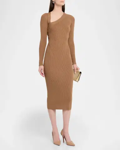 Reiss Zeta Asymmetric-Neck Rib-Knit Midi Dress | Thumbnail 4 Reiss Zeta Asymmetric-Neck Rib-Knit Midi Dress | Thumbnail 4