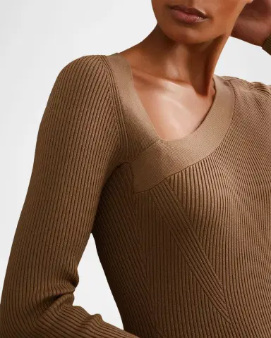 Reiss Zeta Asymmetric-Neck Rib-Knit Midi Dress | Thumbnail 5 Reiss Zeta Asymmetric-Neck Rib-Knit Midi Dress | Thumbnail 5
