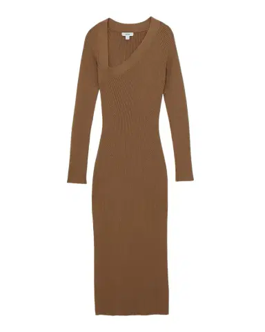Reiss Zeta Asymmetric-Neck Rib-Knit Midi Dress | Thumbnail 1 Reiss Zeta Asymmetric-Neck Rib-Knit Midi Dress | Thumbnail 1