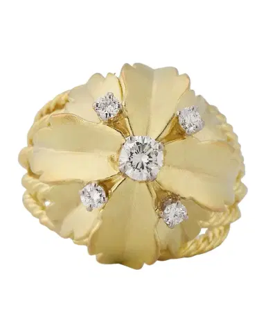NM Estate Estate 14K Yellow Gold Diamond Floral Leaf Rope Shank Ring, Size 6.5 | Thumbnail 1 NM Estate Estate 14K Yellow Gold Diamond Floral Leaf Rope Shank Ring, Size 6.5 | Thumbnail 1