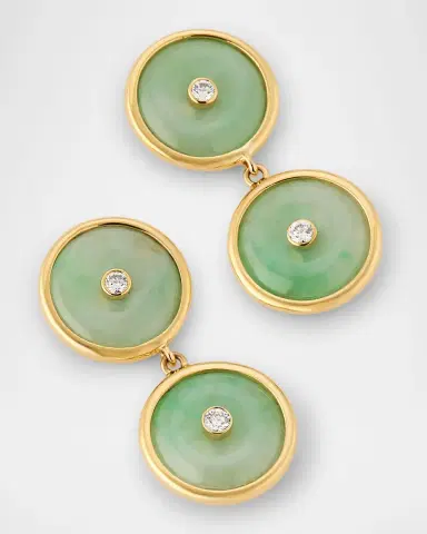 NM Estate Estate 18K Yellow Gold Jadeite Diamond Bezel Set Dangle Drop Earrings | Thumbnail 3 NM Estate Estate 18K Yellow Gold Jadeite Diamond Bezel Set Dangle Drop Earrings | Thumbnail 3