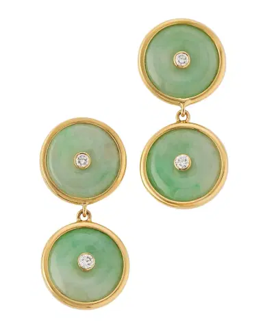 NM Estate Estate 18K Yellow Gold Jadeite Diamond Bezel Set Dangle Drop Earrings | Thumbnail 1 NM Estate Estate 18K Yellow Gold Jadeite Diamond Bezel Set Dangle Drop Earrings | Thumbnail 1