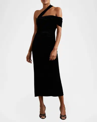 Reiss Dalia Velvet One-Shoulder Midi Dress | Thumbnail 2 Reiss Dalia Velvet One-Shoulder Midi Dress | Thumbnail 2