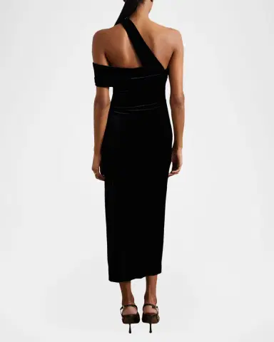 Reiss Dalia Velvet One-Shoulder Midi Dress | Thumbnail 3 Reiss Dalia Velvet One-Shoulder Midi Dress | Thumbnail 3