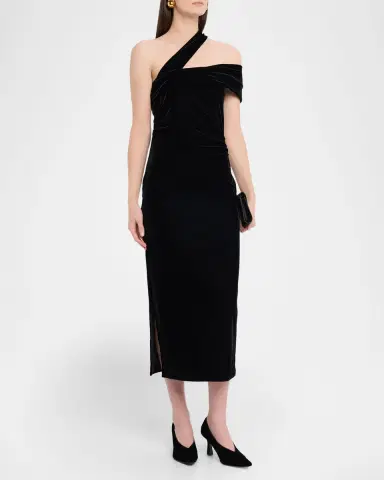 Reiss Dalia Velvet One-Shoulder Midi Dress | Thumbnail 4 Reiss Dalia Velvet One-Shoulder Midi Dress | Thumbnail 4