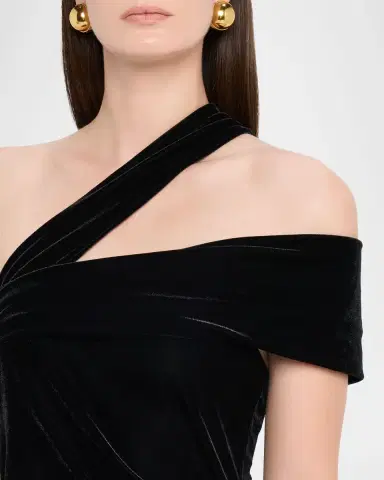 Reiss Dalia Velvet One-Shoulder Midi Dress | Thumbnail 5 Reiss Dalia Velvet One-Shoulder Midi Dress | Thumbnail 5