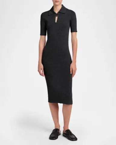 Jil Sander Short-Sleeve Rib Knit Midi Polo Dress | Thumbnail 2 Jil Sander Short-Sleeve Rib Knit Midi Polo Dress | Thumbnail 2