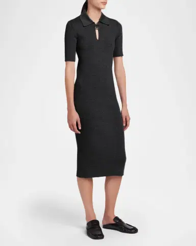Jil Sander Short-Sleeve Rib Knit Midi Polo Dress | Thumbnail 4 Jil Sander Short-Sleeve Rib Knit Midi Polo Dress | Thumbnail 4