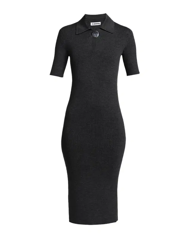 Short-Sleeve Rib Knit Midi Polo Dress Short-Sleeve Rib Knit Midi Polo Dress