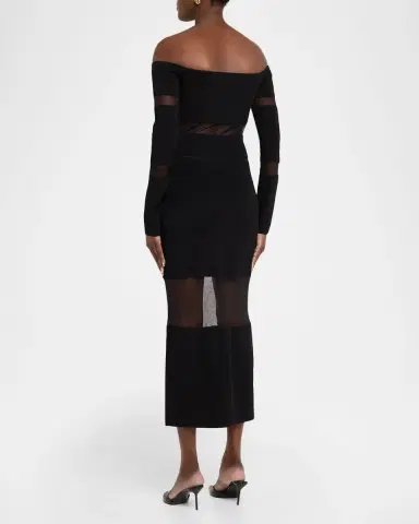 Lapointe Off-The-Shoulder Sheer Striped Matte Viscose Midi Dress | Thumbnail 3 Lapointe Off-The-Shoulder Sheer Striped Matte Viscose Midi Dress | Thumbnail 3