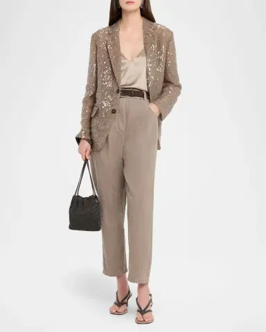 Brunello Cucinelli Dazzling Embroidered Crispy Silk Single-Breasted Blazer | Thumbnail 2 Brunello Cucinelli Dazzling Embroidered Crispy Silk Single-Breasted Blazer | Thumbnail 2