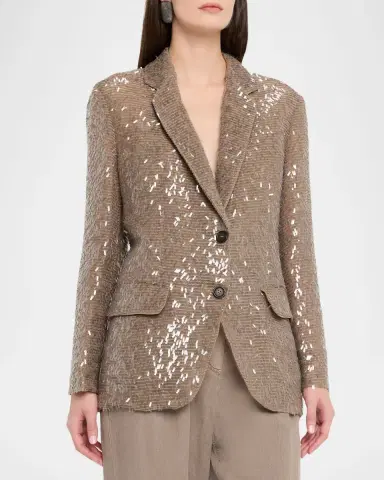 Brunello Cucinelli Dazzling Embroidered Crispy Silk Single-Breasted Blazer | Thumbnail 4 Brunello Cucinelli Dazzling Embroidered Crispy Silk Single-Breasted Blazer | Thumbnail 4