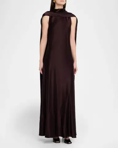 Reiss Fae Satin Cape Maxi Dress | Thumbnail 3 Reiss Fae Satin Cape Maxi Dress | Thumbnail 3