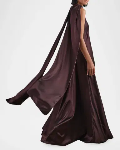 Reiss Fae Satin Cape Maxi Dress | Thumbnail 4 Reiss Fae Satin Cape Maxi Dress | Thumbnail 4