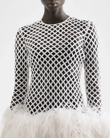 Dolce & Gabbana Feather-Trim Sequined Fishnet Long-Sleeve Mini Dress | Thumbnail 4 Dolce & Gabbana Feather-Trim Sequined Fishnet Long-Sleeve Mini Dress | Thumbnail 4