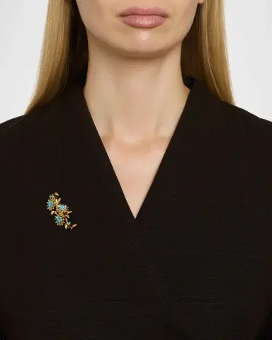 NM Estate Estate 18K Yellow Gold and Platinum Turquoise Floral Pin with Diamonds | Thumbnail 2 NM Estate Estate 18K Yellow Gold and Platinum Turquoise Floral Pin with Diamonds | Thumbnail 2