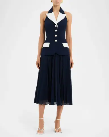 Rebecca Vallance Ula Halter Lapel Pleated Midi Dress | Thumbnail 2 Rebecca Vallance Ula Halter Lapel Pleated Midi Dress | Thumbnail 2
