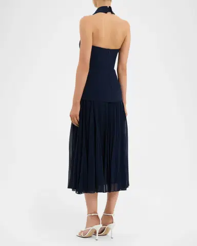 Rebecca Vallance Ula Halter Lapel Pleated Midi Dress | Thumbnail 3 Rebecca Vallance Ula Halter Lapel Pleated Midi Dress | Thumbnail 3