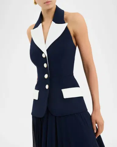 Rebecca Vallance Ula Halter Lapel Pleated Midi Dress | Thumbnail 4 Rebecca Vallance Ula Halter Lapel Pleated Midi Dress | Thumbnail 4