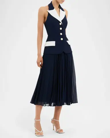 Rebecca Vallance Ula Halter Lapel Pleated Midi Dress | Thumbnail 5 Rebecca Vallance Ula Halter Lapel Pleated Midi Dress | Thumbnail 5