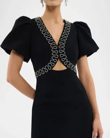 REBECCA VALLANCE Nyx Puff-Sleeve Diamante Cutout Midi Dress | Thumbnail 3 REBECCA VALLANCE Nyx Puff-Sleeve Diamante Cutout Midi Dress | Thumbnail 3