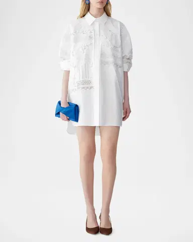 Carolina Herrera Grecian Embroidered Oversized Button-Down Shirt | Thumbnail 2 Carolina Herrera Grecian Embroidered Oversized Button-Down Shirt | Thumbnail 2