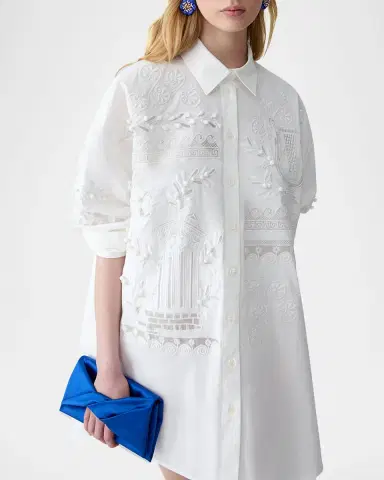 Carolina Herrera Grecian Embroidered Oversized Button-Down Shirt | Thumbnail 4 Carolina Herrera Grecian Embroidered Oversized Button-Down Shirt | Thumbnail 4