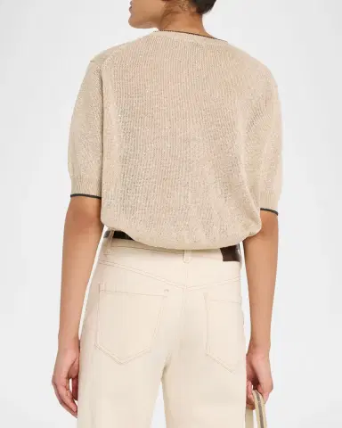 Brunello Cucinelli Linen-Cotton Paillette Short-Sleeve Sweater | Thumbnail 3 Brunello Cucinelli Linen-Cotton Paillette Short-Sleeve Sweater | Thumbnail 3
