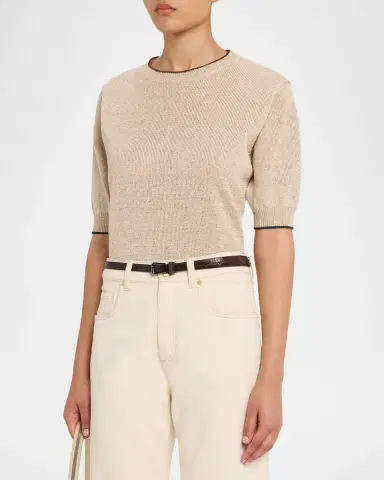 Brunello Cucinelli Linen-Cotton Paillette Short-Sleeve Sweater | Thumbnail 4 Brunello Cucinelli Linen-Cotton Paillette Short-Sleeve Sweater | Thumbnail 4