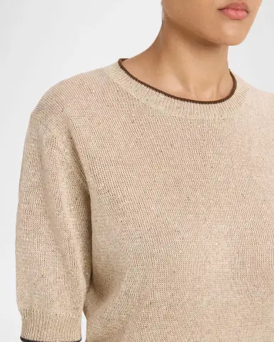 Brunello Cucinelli Linen-Cotton Paillette Short-Sleeve Sweater | Thumbnail 5 Brunello Cucinelli Linen-Cotton Paillette Short-Sleeve Sweater | Thumbnail 5