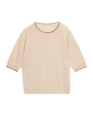 Brunello Cucinelli Linen-Cotton Paillette Short-Sleeve Sweater | Thumbnail 1 Brunello Cucinelli Linen-Cotton Paillette Short-Sleeve Sweater | Thumbnail 1