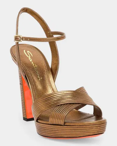 Santoni 100mm Laureen Metallic Leather Platform Sandals | Thumbnail 3 Santoni 100mm Laureen Metallic Leather Platform Sandals | Thumbnail 3