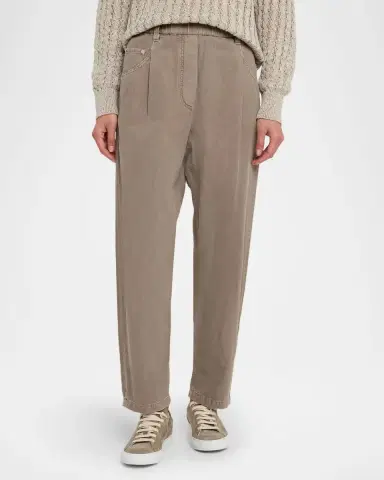 Brunello Cucinelli Dyed Cotton Twill Straight-Leg Ankle Pull-on Pants | Thumbnail 3 Brunello Cucinelli Dyed Cotton Twill Straight-Leg Ankle Pull-on Pants | Thumbnail 3