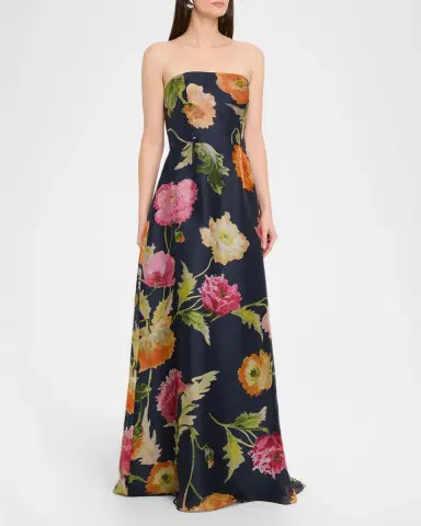 Carolina Herrera Strapless A-Line Floral Silk Gown | Thumbnail 4 Carolina Herrera Strapless A-Line Floral Silk Gown | Thumbnail 4