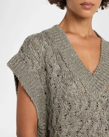 Brunello Cucinelli V-Neck Paillette Open-Knit Vest | Thumbnail 5 Brunello Cucinelli V-Neck Paillette Open-Knit Vest | Thumbnail 5