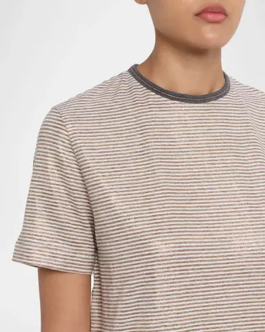 Brunello Cucinelli Shimmering Striped Linen Short-Sleeve T-Shirt | Thumbnail 4 Brunello Cucinelli Shimmering Striped Linen Short-Sleeve T-Shirt | Thumbnail 4