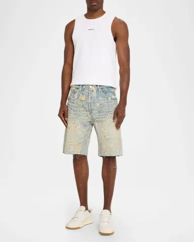 PURPLE Men 's Bead Splatter Destroy Shorts | Thumbnail 2 PURPLE Men 's Bead Splatter Destroy Shorts | Thumbnail 2