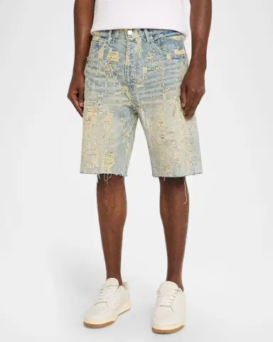 PURPLE Men 's Bead Splatter Destroy Shorts | Thumbnail 4 PURPLE Men 's Bead Splatter Destroy Shorts | Thumbnail 4