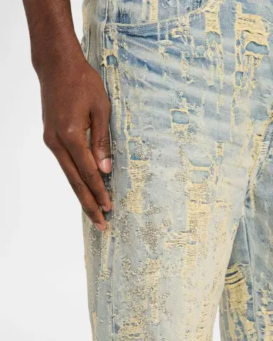 PURPLE Men 's Bead Splatter Destroy Shorts | Thumbnail 5 PURPLE Men 's Bead Splatter Destroy Shorts | Thumbnail 5