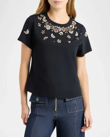 Cinq à Sept Tumbling Flowers Shrunken T-Shirt | Thumbnail 2 Cinq à Sept Tumbling Flowers Shrunken T-Shirt | Thumbnail 2