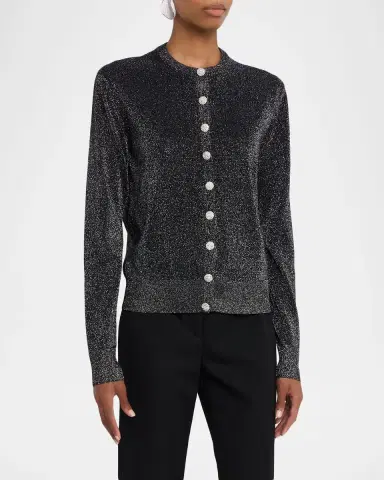 Dolce & Gabbana Crystal-Button Metallic Knit Crewneck Cardigan | Thumbnail 4 Dolce & Gabbana Crystal-Button Metallic Knit Crewneck Cardigan | Thumbnail 4