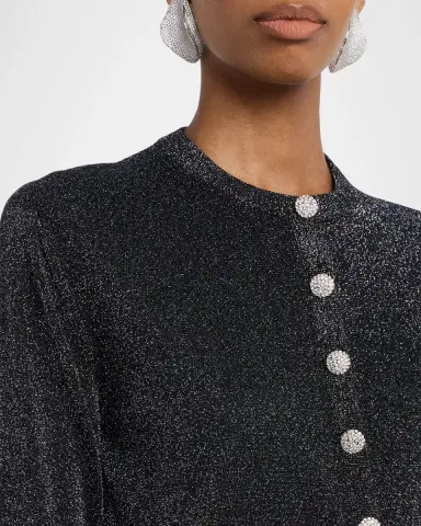 Dolce & Gabbana Crystal-Button Metallic Knit Crewneck Cardigan | Thumbnail 5 Dolce & Gabbana Crystal-Button Metallic Knit Crewneck Cardigan | Thumbnail 5