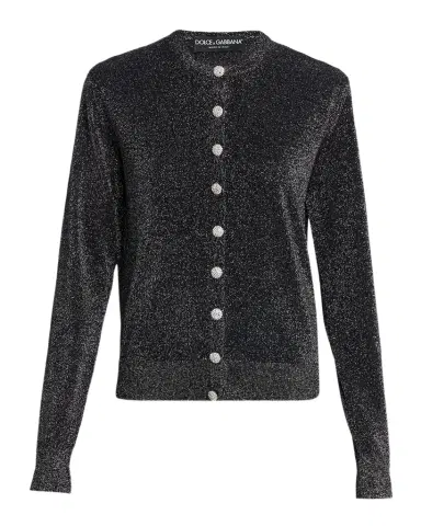 Dolce & Gabbana Crystal-Button Metallic Knit Crewneck Cardigan | Thumbnail 1 Dolce & Gabbana Crystal-Button Metallic Knit Crewneck Cardigan | Thumbnail 1